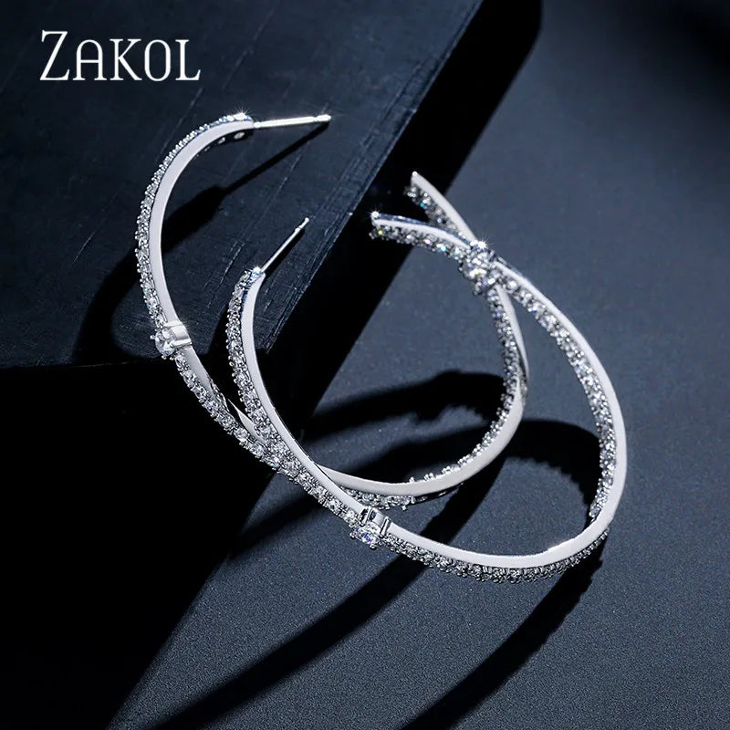 Trendy Big Round Crystal Circle Hoop Earrings