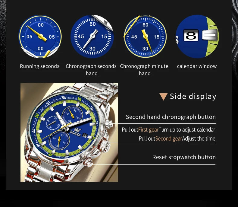 Quartz Watch Multifunctional Chronograph Date Business Men's Watches Waterproof Wrist Watch