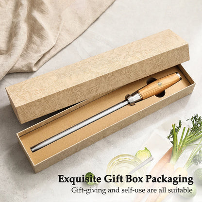 High Carbon Steel With Diamond Sharpeners Kitchen Knife Sharpening Rod Tool with Olive Wood Handle