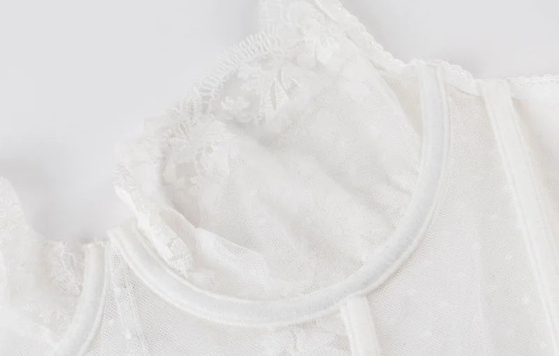 Womens French Lace Unlined Underwire Bra and Brief Set