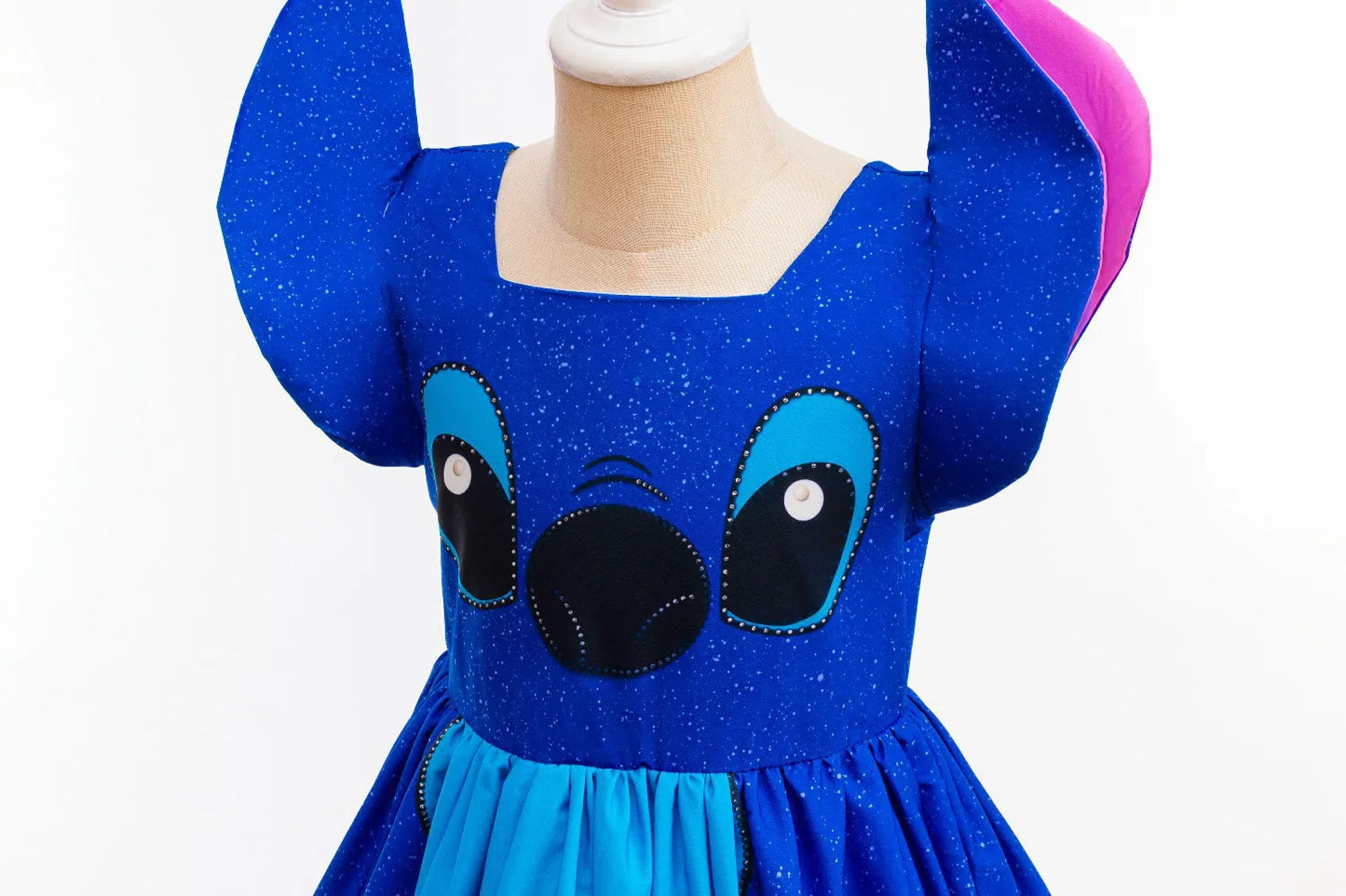 Blue Princess Dress with Cartoon Ear Decor and Glitter Skirt