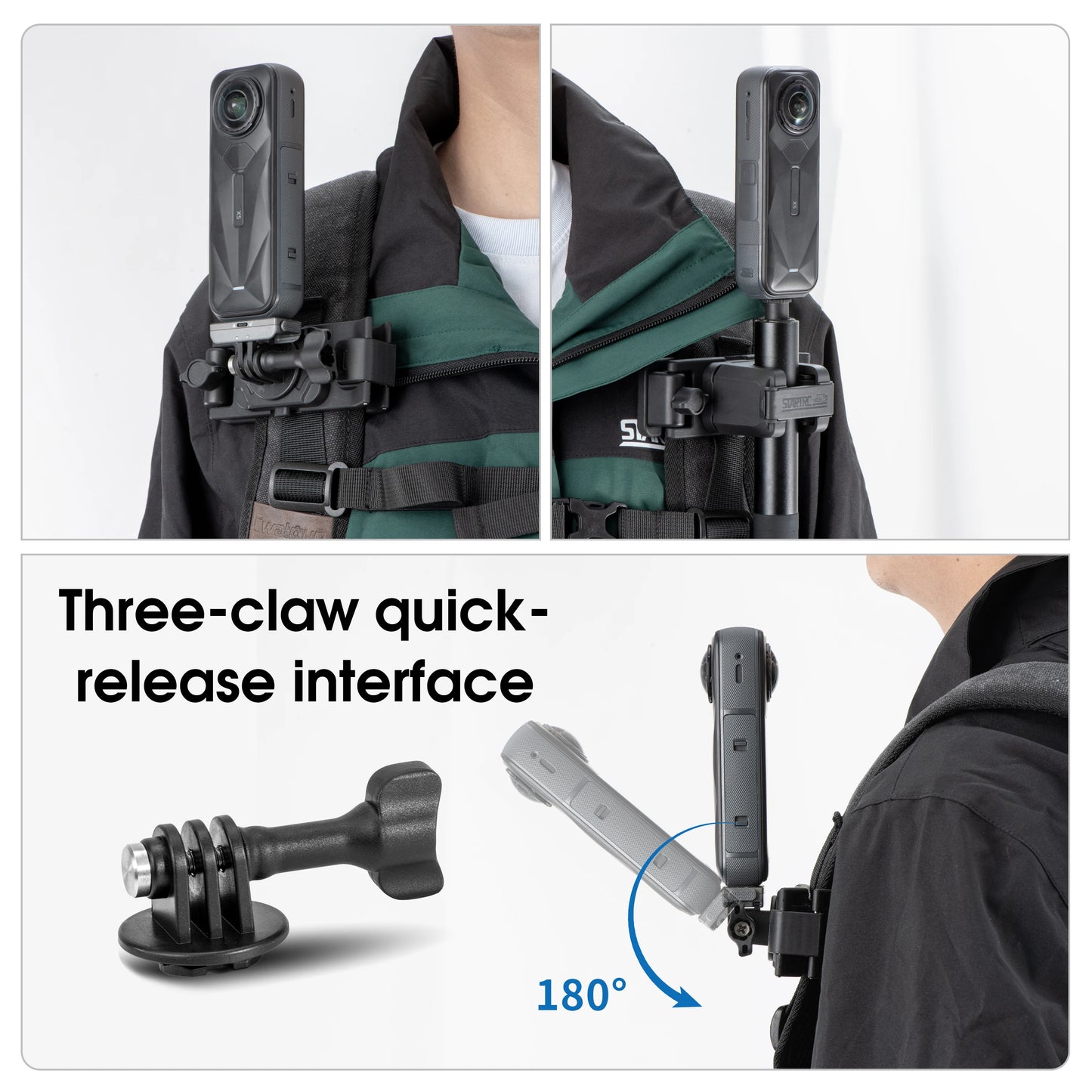 Quick Release Backpack Clip Mount for Action Cameras and Selfie Sticks