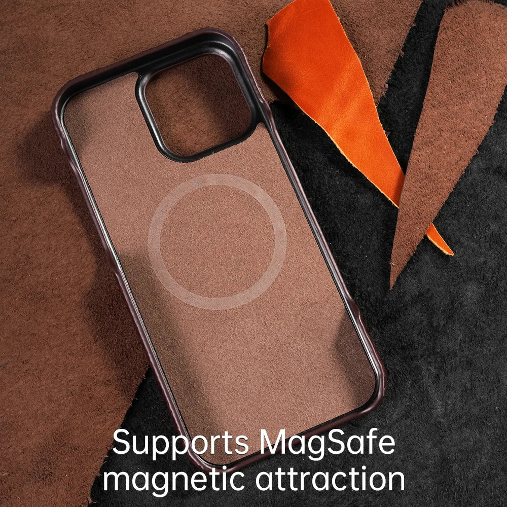 for Magsafe Case for iPhone 15 16 Pro Max Promax 16Pro 15Pro Natural Cowhide Leather  Protector Luxury Phone Back Cover