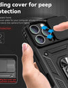 Military Sliding Window For iPhone 16 Pro Case Armor Metal Ring Stand Magnetic Drop Protector Case For iPhone 16 Pro Max Cover