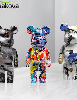 27cm Graffiti Bear Figurine Home Decoration Animal Statue Storage Money Jar Modern Room Sculpture Table Decor  Statues