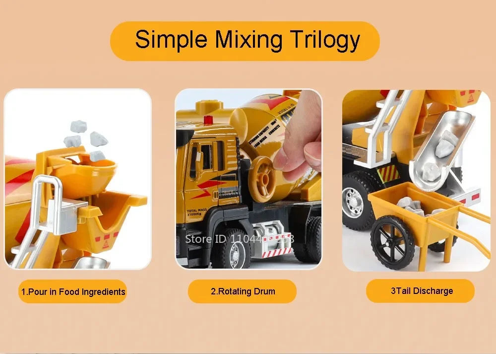 1:40 Electric Cement Mixer Truck Model Toy Alloy Diecast Sound Light Pull Back Engineering Vehicle Models for Boys Gifts