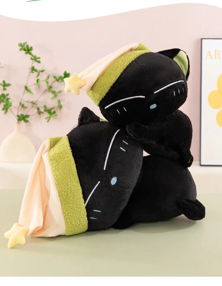 Cute Black Cat Plush Toy Soft Stuffed Sleeping Pillow
