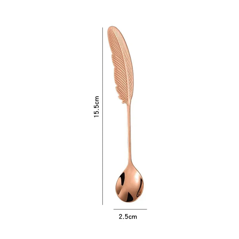 Stainless Steel Feather Spoon, Creative Coffee and Dessert Spoon, Elegant Design for Tea, Ice Cream, Decorative Kitchen Utensils