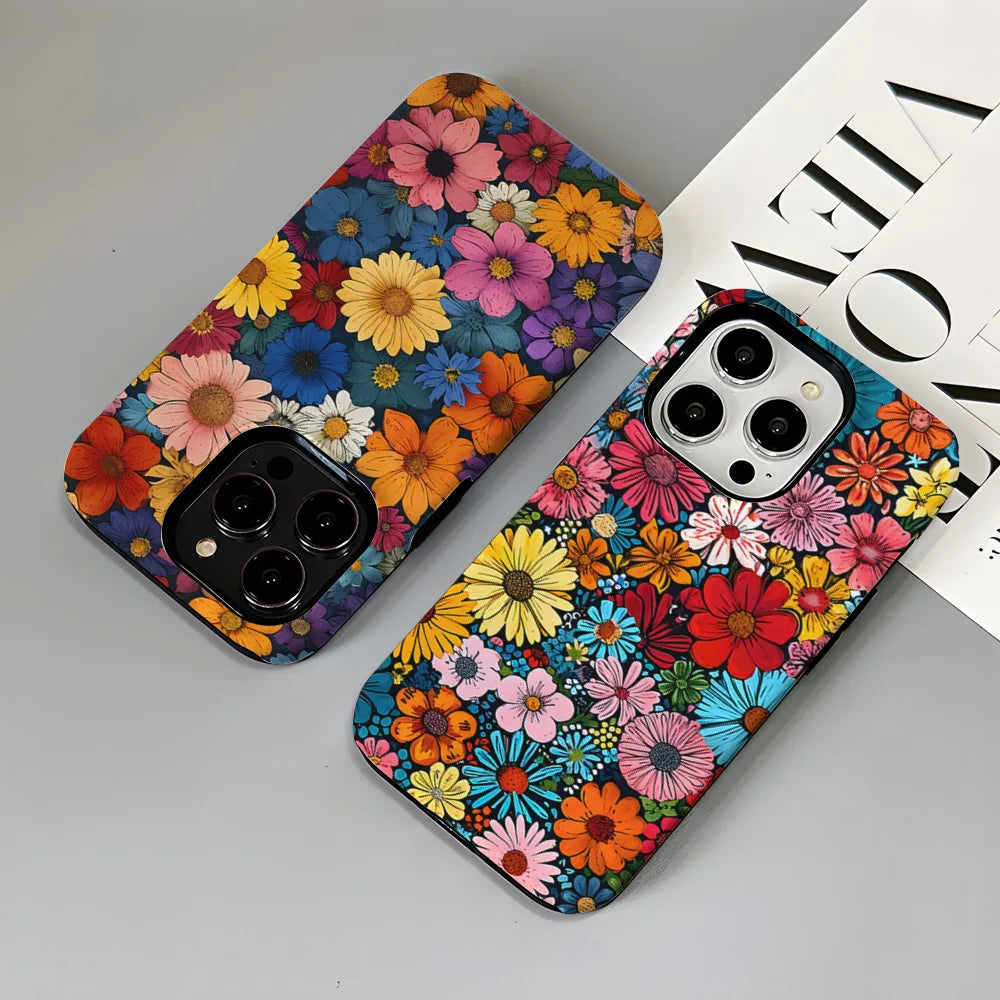 Art Drawing Flower Printed Daisy Phone Case for iPhone 16 15 13 14 Pro Max 16 15 Plus 2 in 1 Hard Protection Cover