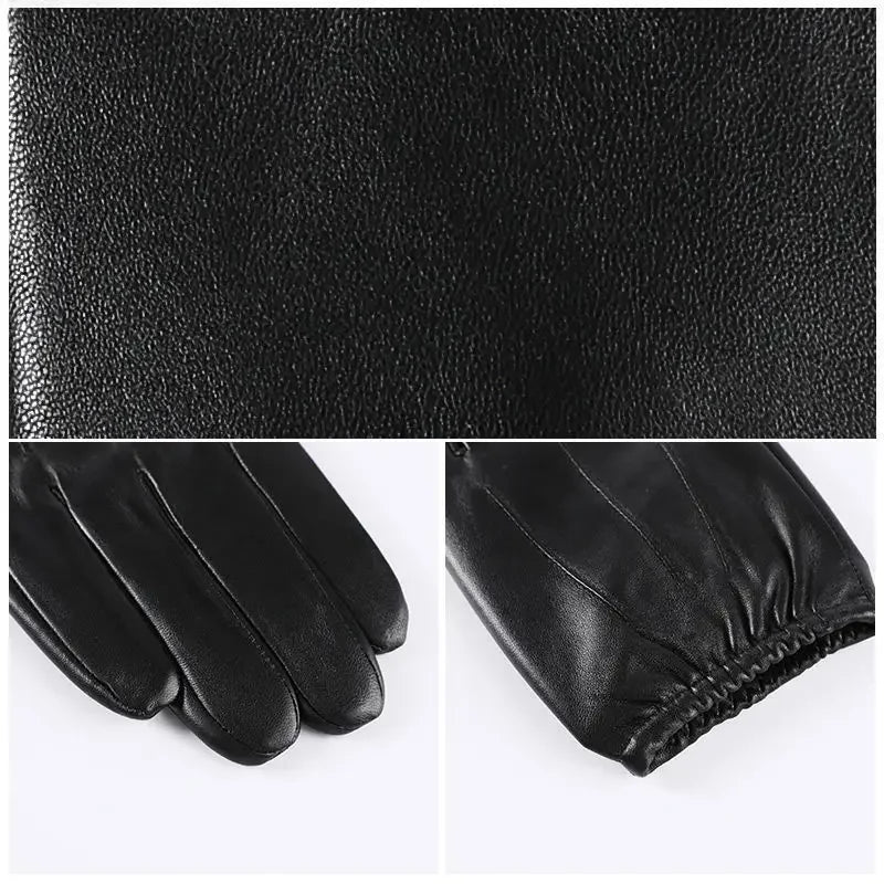 Men Business Sheepskin Leather Gloves Winter Full Finger Touch Screen Brown Gloves Riding Motorcycle Gloves