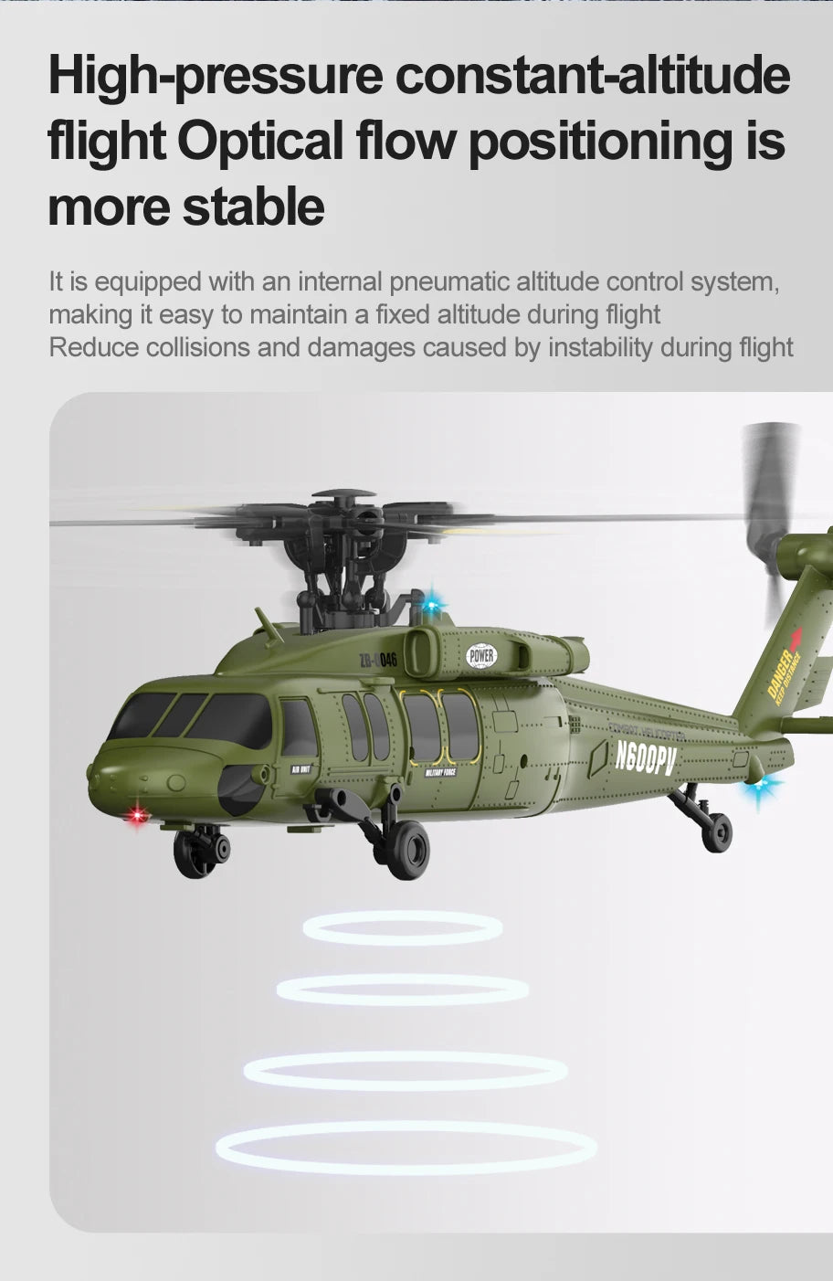 Remote Control Black Hawk Helicopter With Optical Flow Positioning