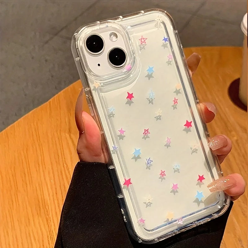 Colorful Star Clear Soft Phone Case For iPhone 17 14 15 16 Pro Max Air 16E Anti-Fall Protection Cover