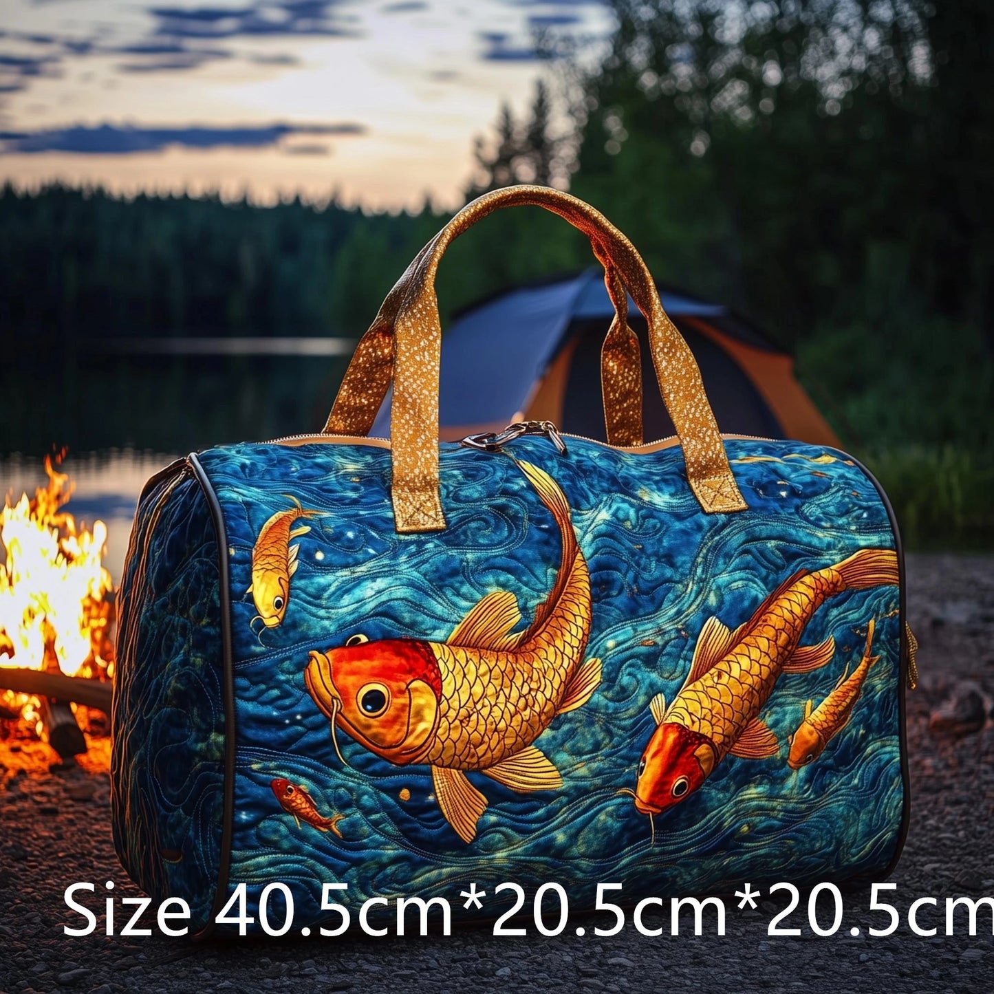 Trout Fishing Quilted Duffel Bag Outdoor Waterproof Gear Bag with 3D Fish Printed Camping Weekender Bag for Anglers Men's Gift