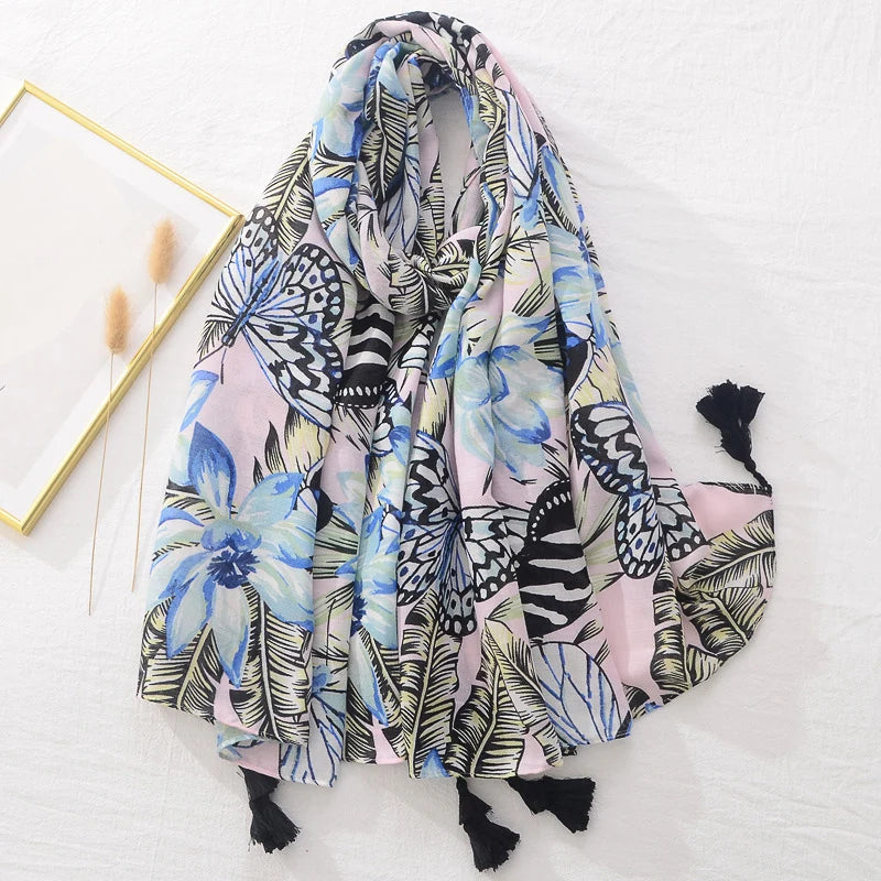 Floral Brand Scarf Luxury Designers New Style Women Elegant Scarves Hug Shawls Pink Purple Scarf Bandana Fashion Design Shawls