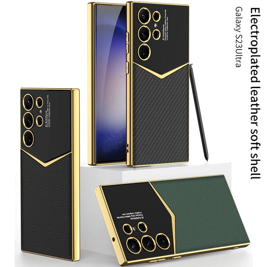 Electroplated Leather Shockproof Case for Samsung Galaxy S26 / S25 / S24 Ultra – Full Coverage Soft Silicone Protective Back Cover with Card Holder