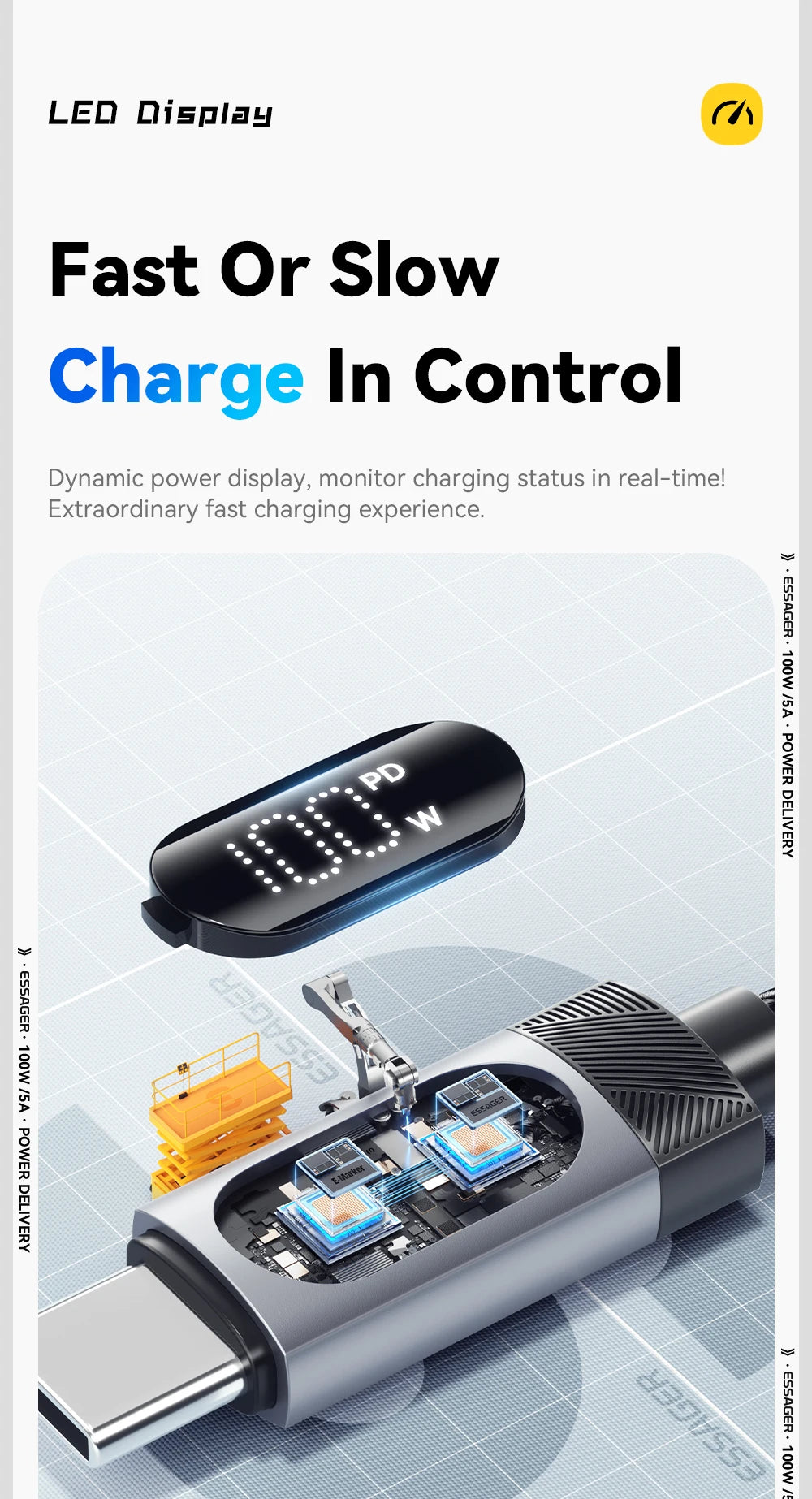 100W USB-C to USB-C Cable with Digital Display