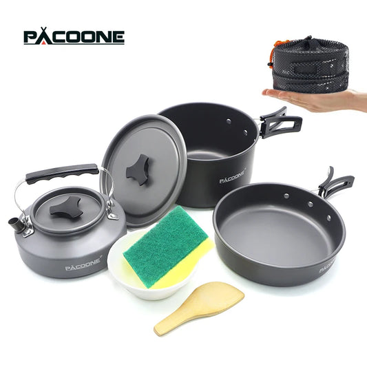 Camping Cookware Set Outdoor Portable Foldable Cookware Set Pot Cooking Kettle Set Tableware Hiking Picnic Equipment