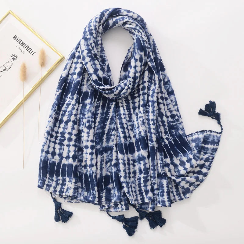 Spring Scarf Pink Blue Floral Paisley Printed Scarves Women Lady Girl Cotton Linen Bohemian Scarf For Summer Beach Shawl Bandana