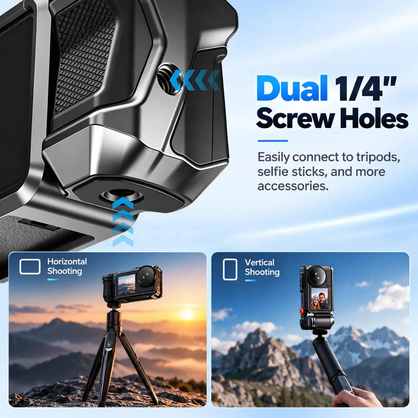 Metal Camera Cage with Handle Grip for DJI Osmo Action Cameras