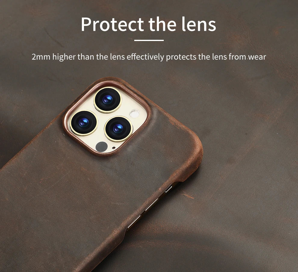 Retro Cowhide Phone Case for iPhone 16 15 14 Pro Max 16Pro 14Pro 15Pro Luxury Crazy Horse Genuine PULL-UP Leather Back Cover