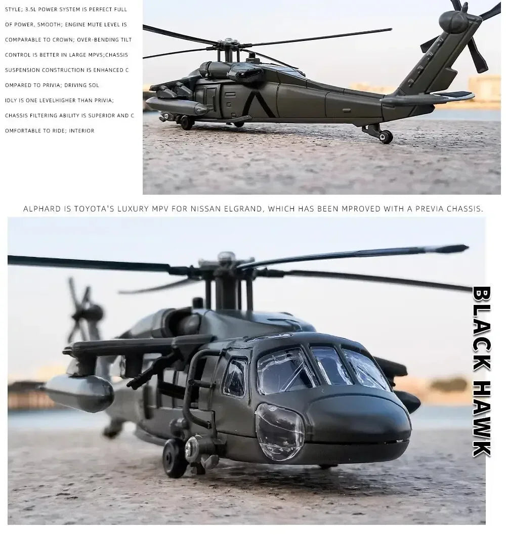 Black Hawk and Apache Armed Helicopter Diecast Alloy Display Model