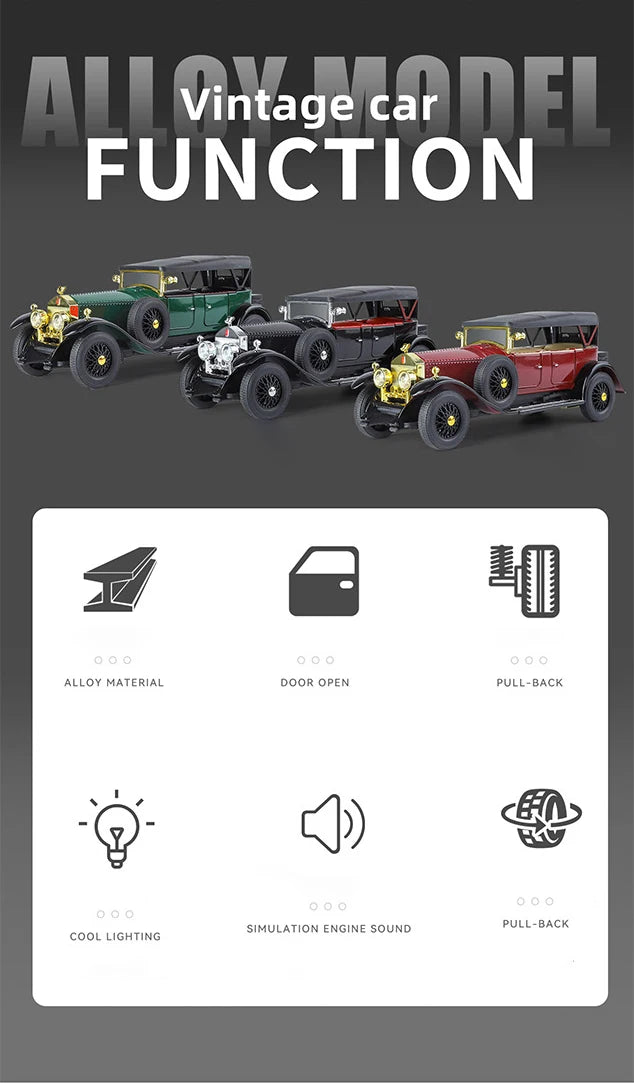 1:24 Rolls Royce Phantom I 1925 Luxury Classic Retro Sedan Alloy Diecast Model Car Home Trendy Toys Ornaments Birthday Present