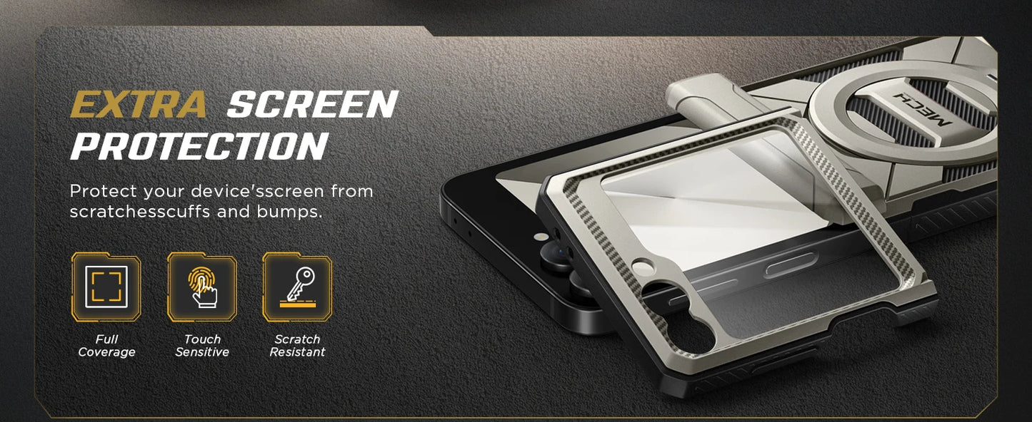 For Z Flip 7 FE/Z Flip 6 Cases Built-in  Ring Stand with Magsafe Full Coverage Hinge Protection Screen Protector Cover