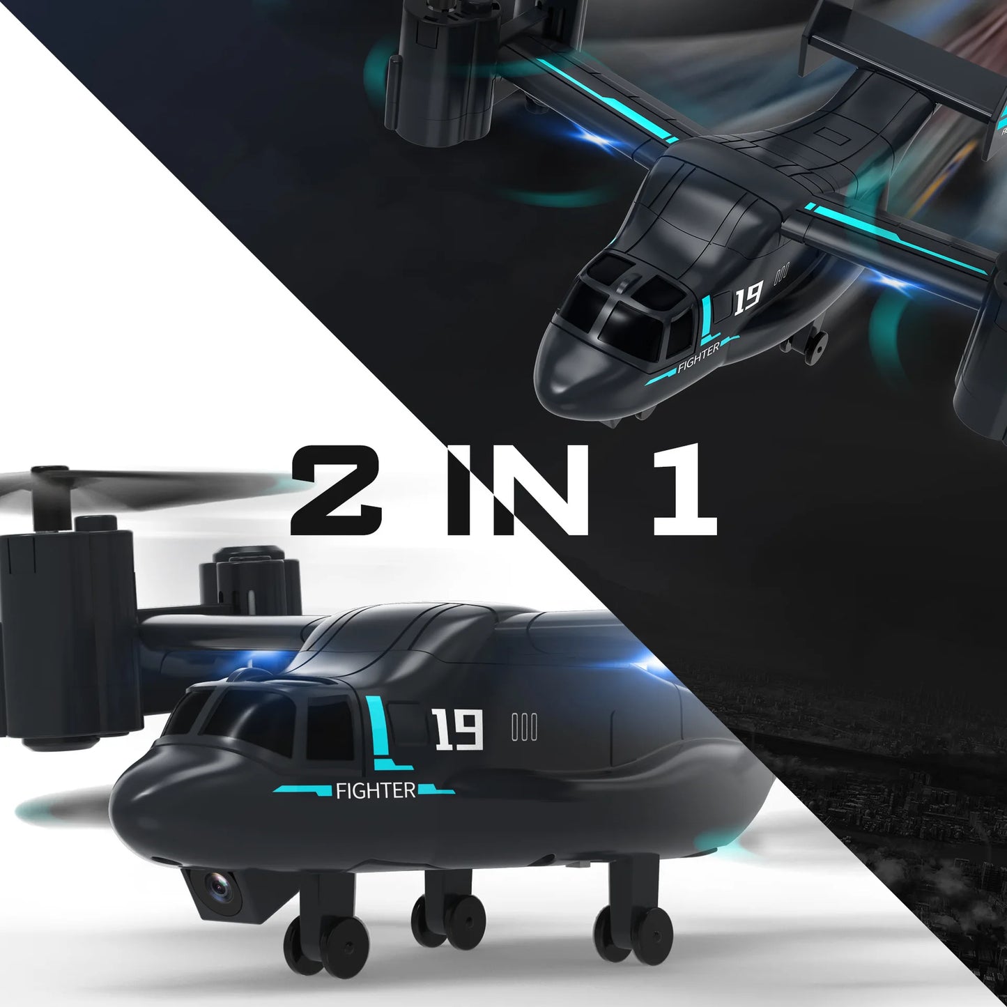 Remote Control Helicopter Drone 480P Camera Fighter UAV Land Air Mode Aircraft Brushless RC Drones for  Plane Toys
