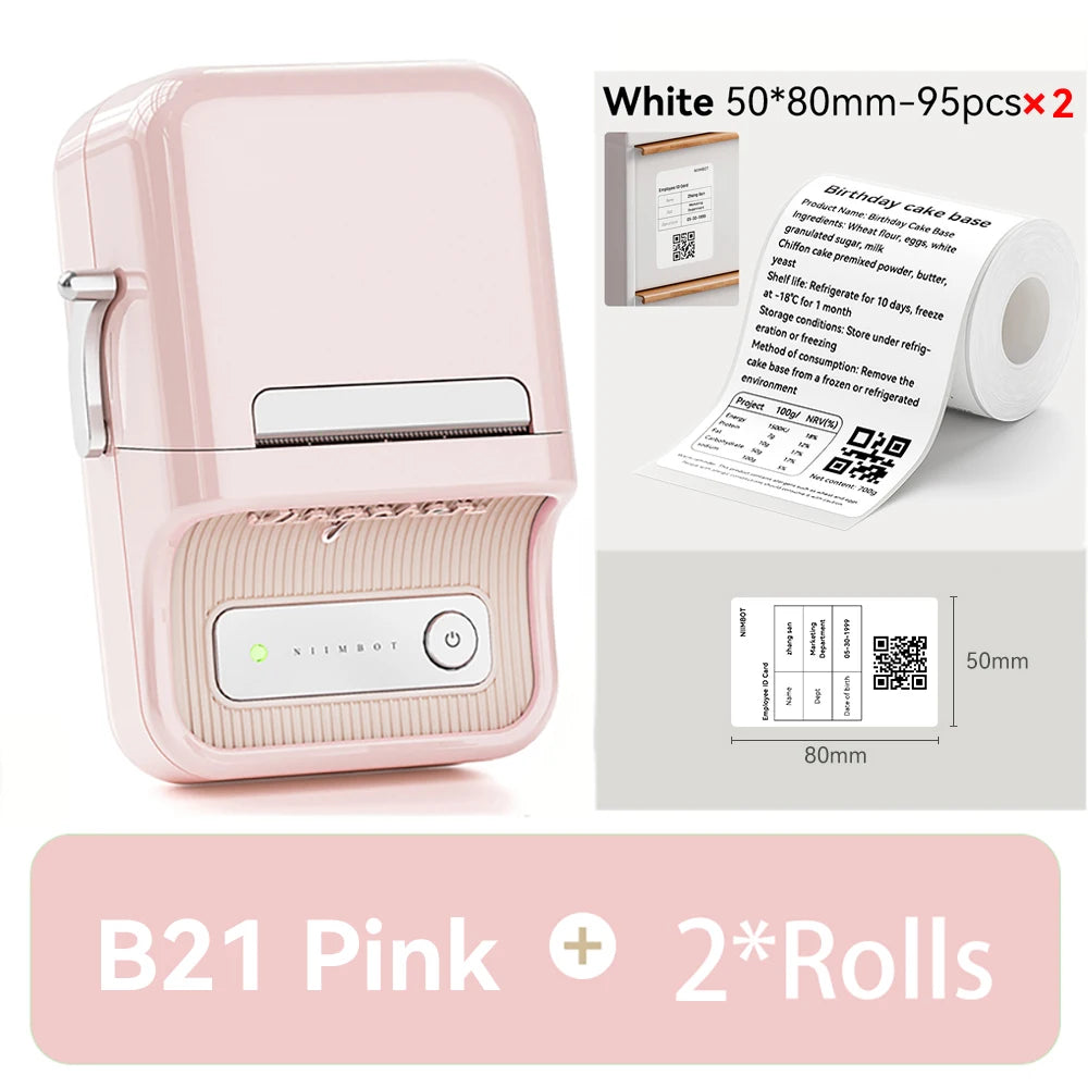 B21 Mini Thermal Label Printer, Bluetooth Wireless Barcode Label Maker, Portable Inkless Sticker Printer for Business & Office