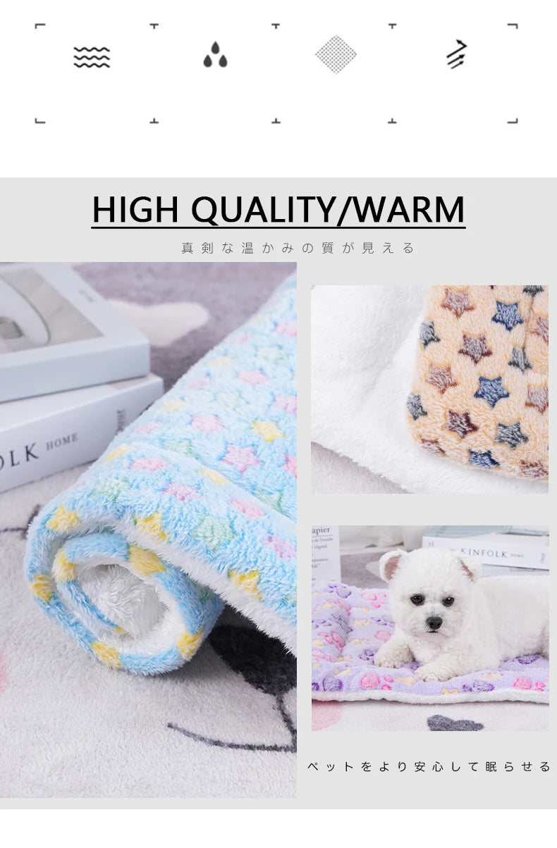 Washable Coral Fleece Pet Blanket Cushion Mat for Dogs and Cats