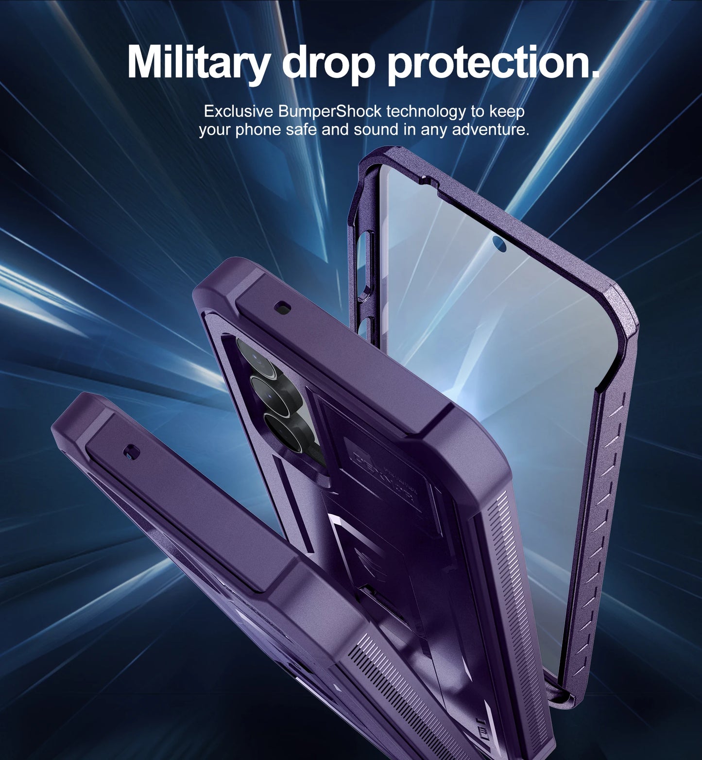 For Samsung Galaxy S23 FE 360 Full Body Bumper Military Grade Armor Shockproof Shell Case Bracket with Built in Screen Protector