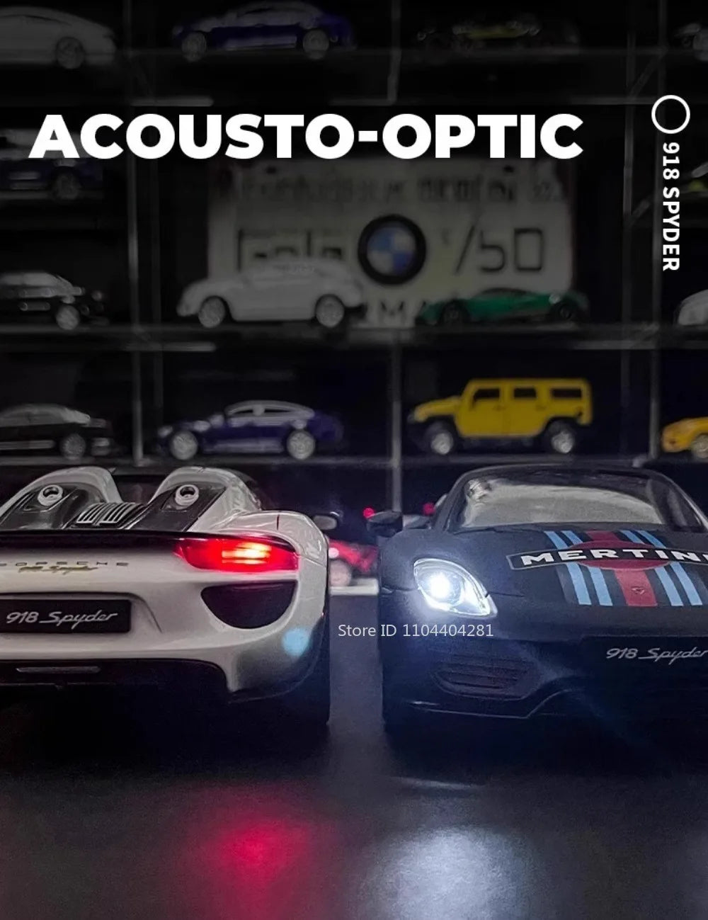 1:18 918 Spyder Martini Pagani Huayra Diecast Alloy Model Toys Car Doors Opened with Sound Light Miniature Vehice Adult Boy Gift