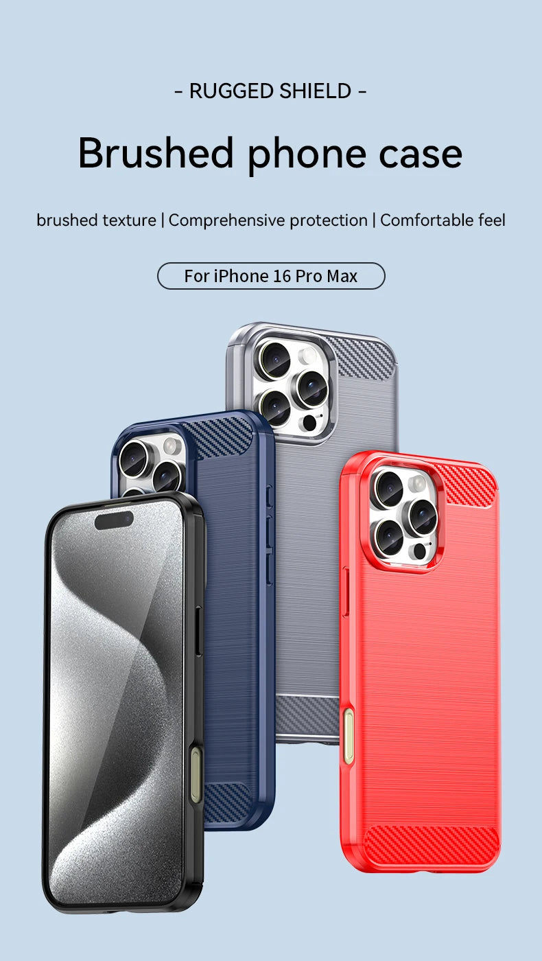 For iPhone 16 Pro Max Case Silicone Carbon Fiber Protector Case For iPhone 16 Pro Max Cover Shockproof Rubber TPU Cover Case