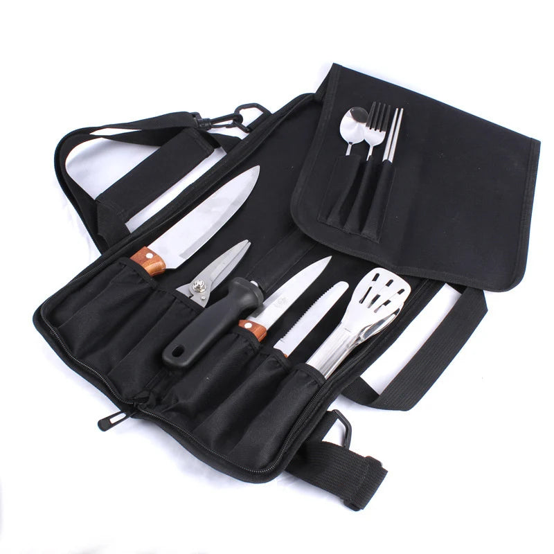 Kitchen Chef Knife Roll Bag Portable Outdoor Travel Professional Carving Case Cleaver Slicing Santoku Knife Storage Pockets