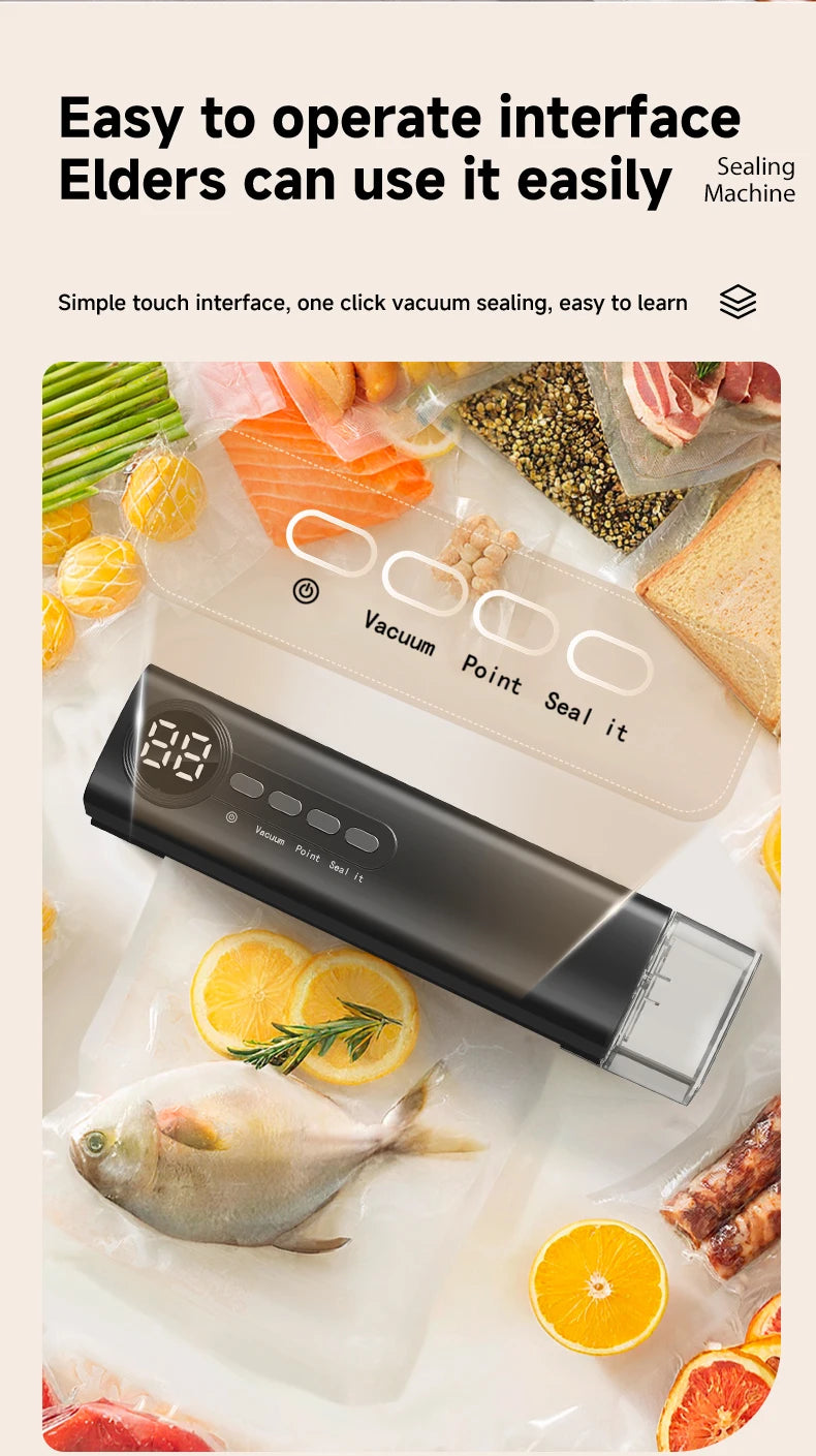 Mini Cordless Vacuum Sealer with Digital Display – Rechargeable Food Bag Vacuum & Heat Sealing Machine for Kitchen Storage