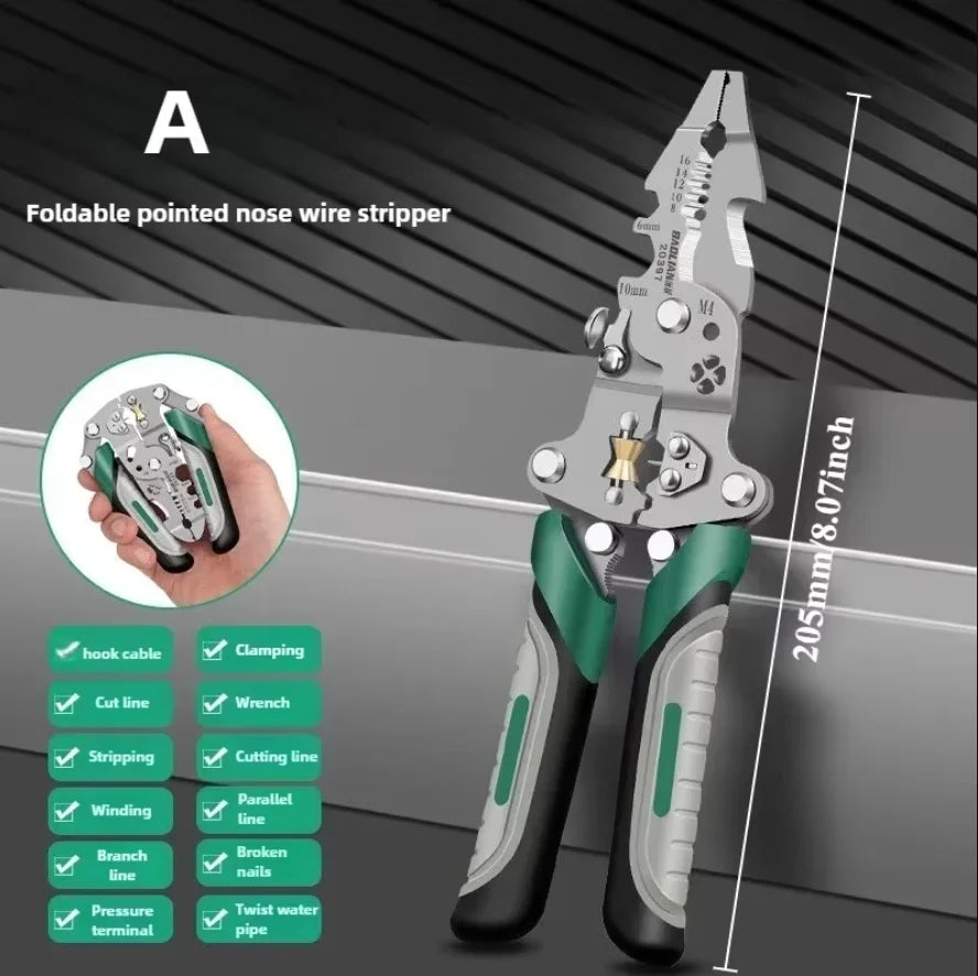 Electrician Wire Crimper Peeler Pliers Cables Stripping multifunctional Press Plier Terminal Crimping Gross Side Cutting Tool