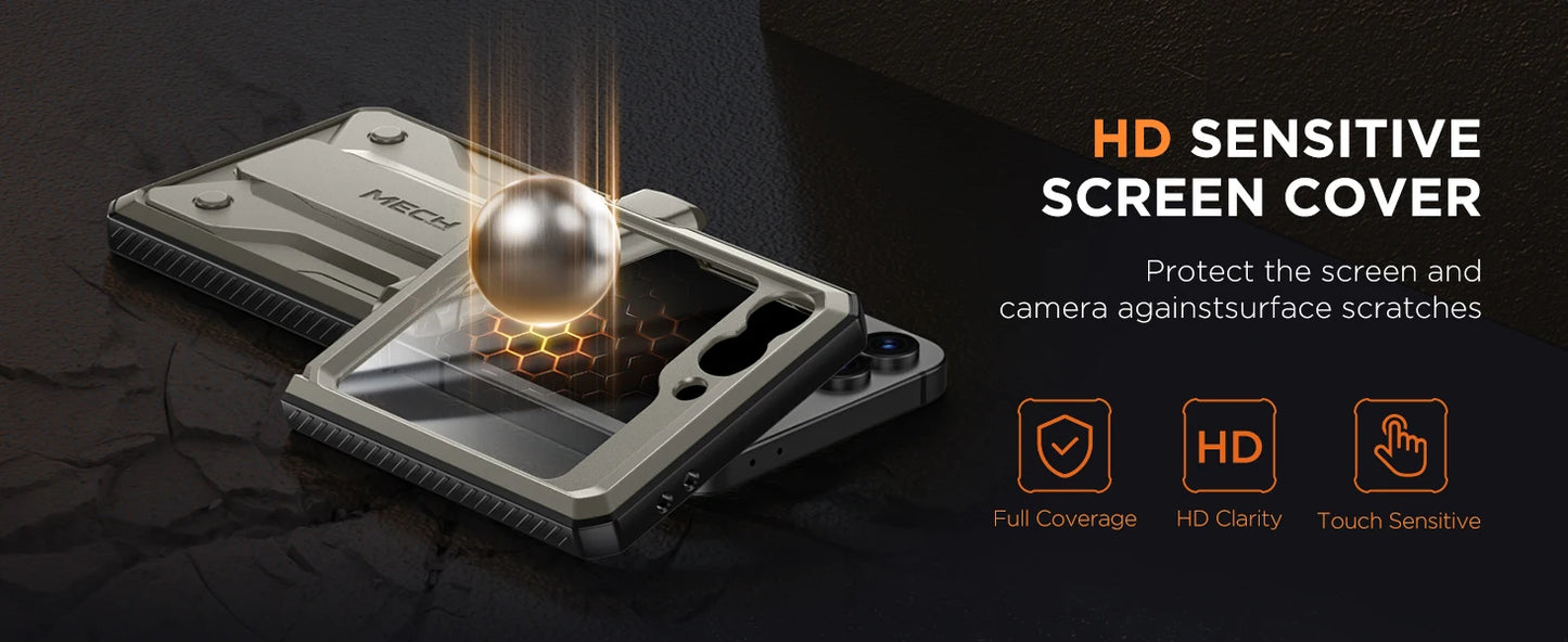 for Z Flip 6 Case with Kickstand Belt-Clip Hinge Protection Cover Screen Protector Military Grade Shockproof Phone Case