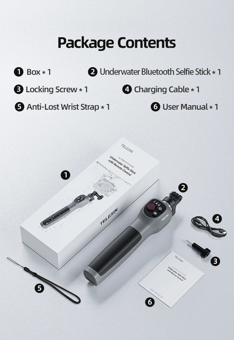 Underwater Bluetooth Selfie Stick with Wireless Remote for GoPro Hero 8 9 10 11 12 13