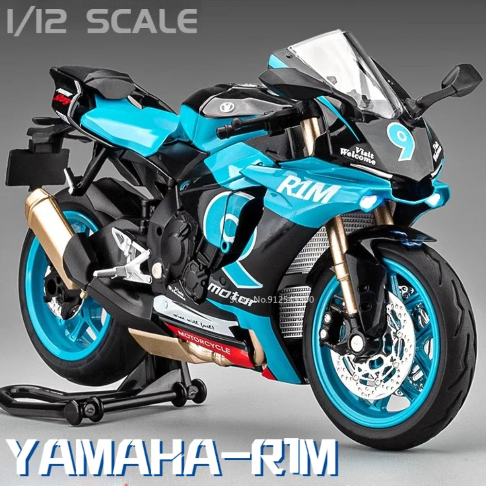 1/12 Yamaha R1M Toy Motorcycle Model Alloy Diecast with Shock Absorption Simulation Scale Motorcycle Model Toys for s Gifts