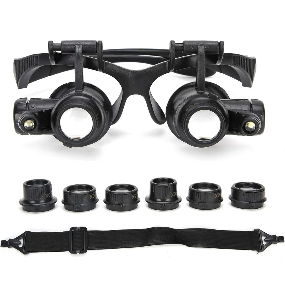 Head Mounted Magnifier LED 10X 15X 20X 25X Hands Free Loupe