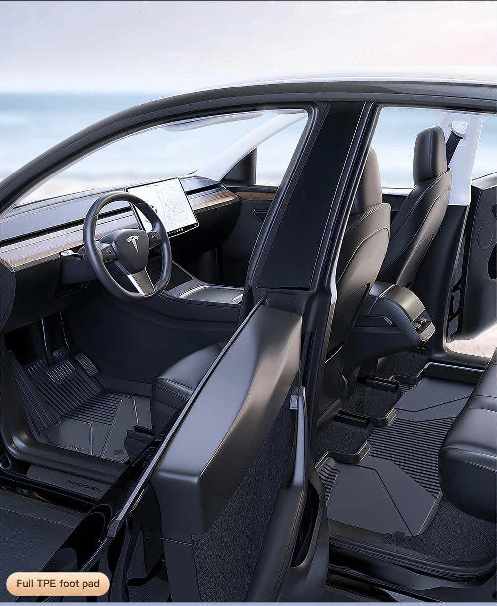 TPE Full Coverage Floor Mats for Tesla Model 3 and Model Y 2021 2024 All Weather Non Slip Protection