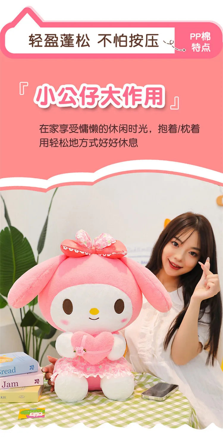 Kawaii Hello Kitty Plush Toy Cute Filled Doll for Kids Birthday Gift Lovely My Melody Kuromi Floral Stuffed Animal Soft Large