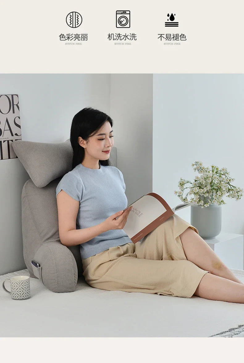Reading Pillow Dark Grey Backrest with Arms Ultra-Comfy Removable Microplush Cover & Detachable Neck Roll