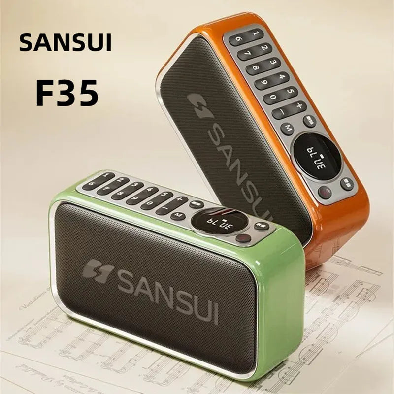 Portable Stereo Bass Bluetooth Speaker SANSUI F35 Vintage Bluetooth Speaker Mini Plug in Walkman Music Player Supports FM/TF/AUX