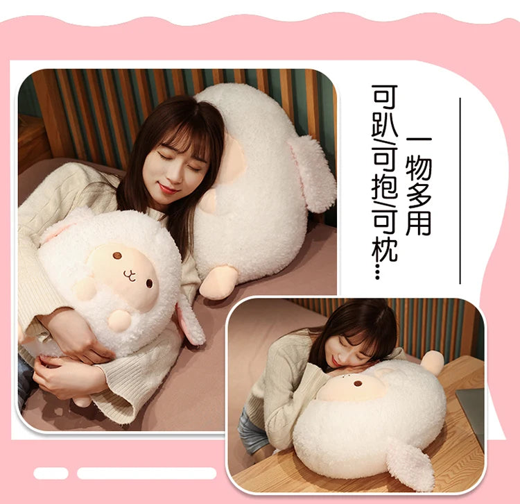 Cute Fluffy Sheep Plush Stuffed Animal Soft Round Pillow