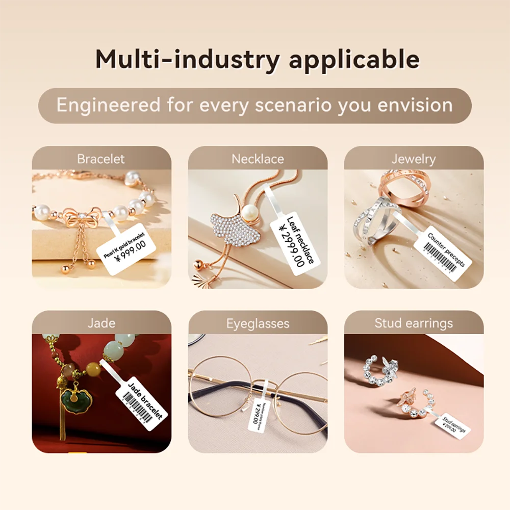 B1/B21 Jewelry Label Printer, Bluetooth Wireless Thermal Sticker Maker 20–50mm, Inkless Price Tag Label Machine for Necklace Ring Bracelet