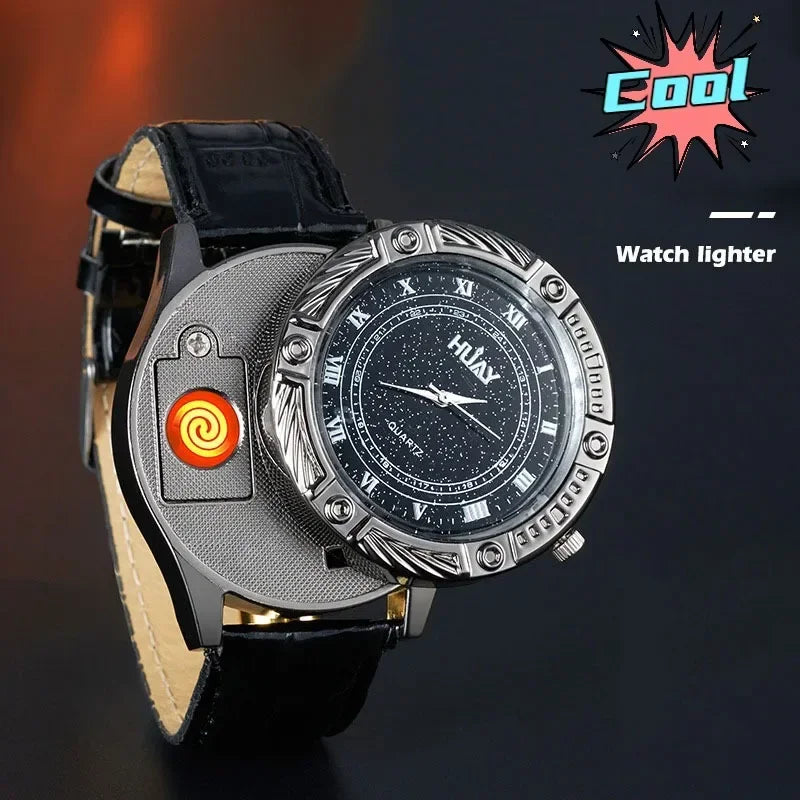 Rechargeable Metal Creative Watch Lighter Cool Trend Tungsten Filament Cigarette Lighter Men's Gift Cigarette Accessories