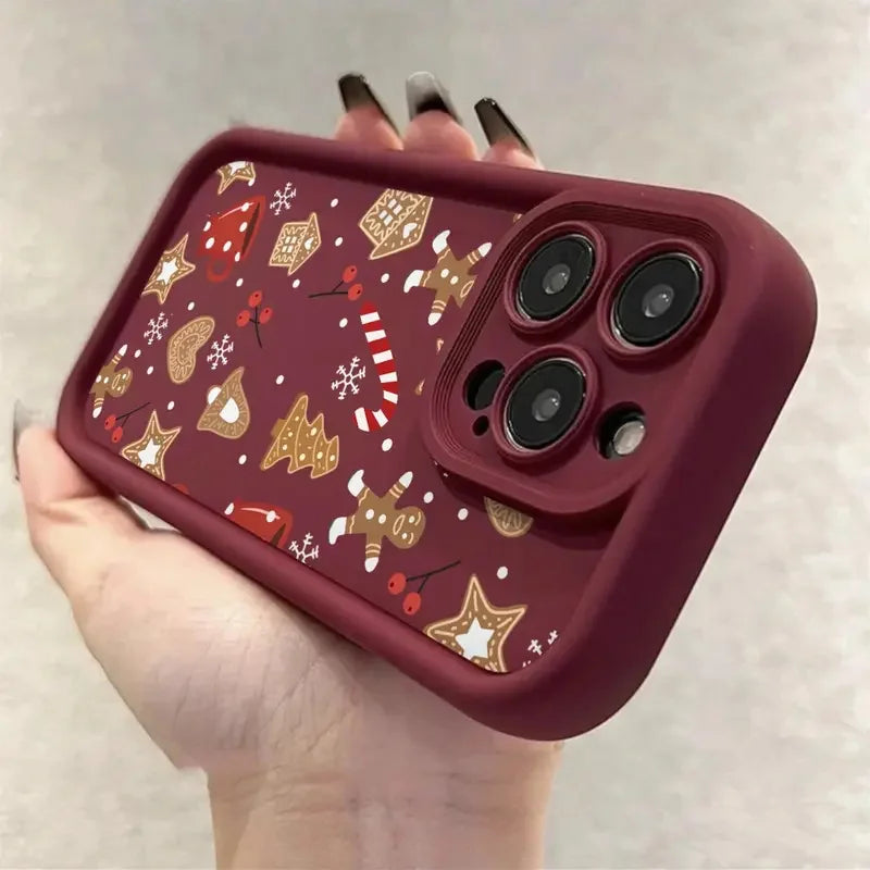 Winter Christmas Colorful Concave Soft Phone Case For iPhone 17 16e 16 15 14 Air Plus Cover