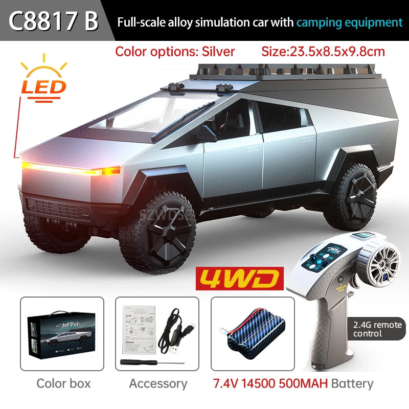 RC Car Alloy Cyber truck Car model Simulation Off-road Vehicle  Camping Equipment Pickup Truck s Toys Boy Gifts