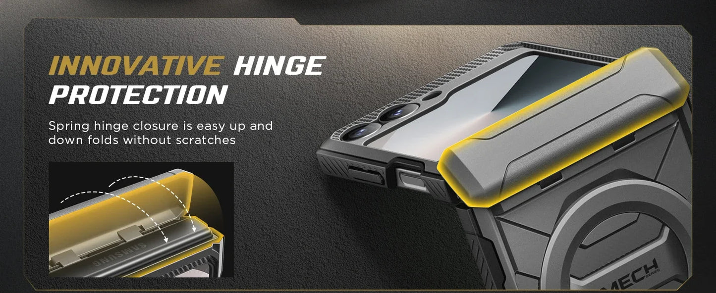 For Z Flip 7 FE/Z Flip 6 Cases Built-in  Ring Stand with Magsafe Full Coverage Hinge Protection Screen Protector Cover